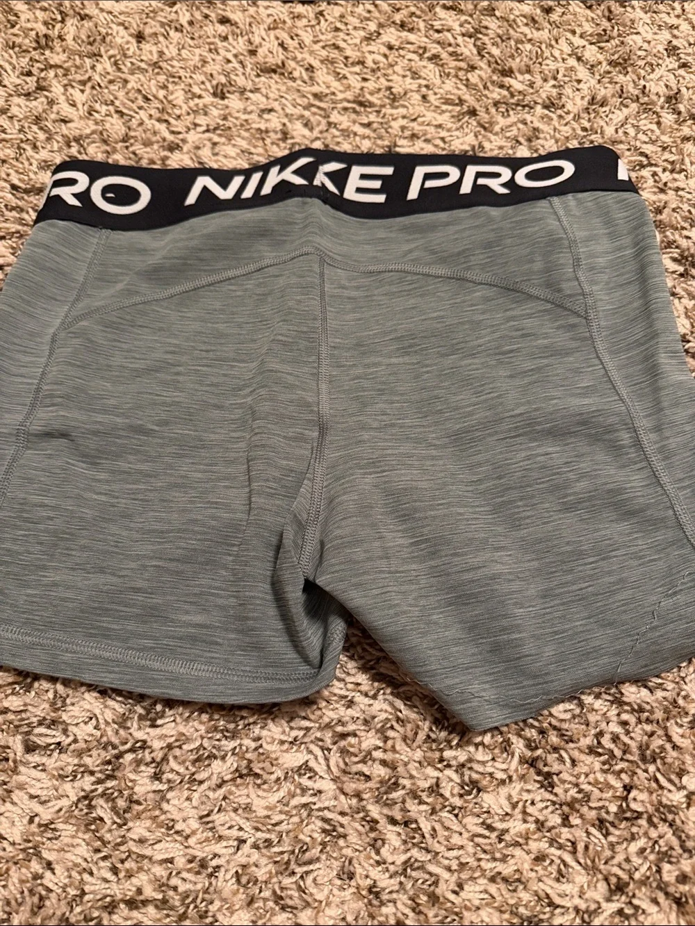 Nike Pro Heathered Sage Women's Athletic Shorts with Black Logo Waistband